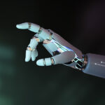 Robot hand finger pointing, AI technology background