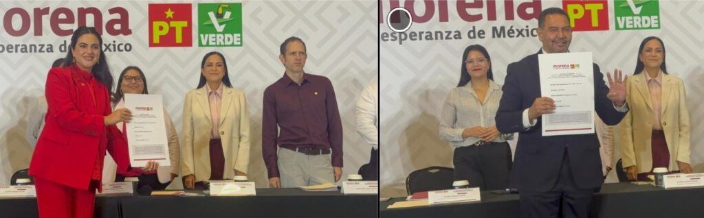 Andrea Chávez y Cruz Pérez Cuéllar formalizan su registro como aspirantes de Morena a la gubernatura de Chihuahua