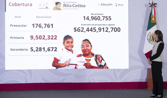 Inicia dispersión de la Beca Rita Cetina para útiles y uniformes escolares en primaria: presidenta Claudia Sheinbaum