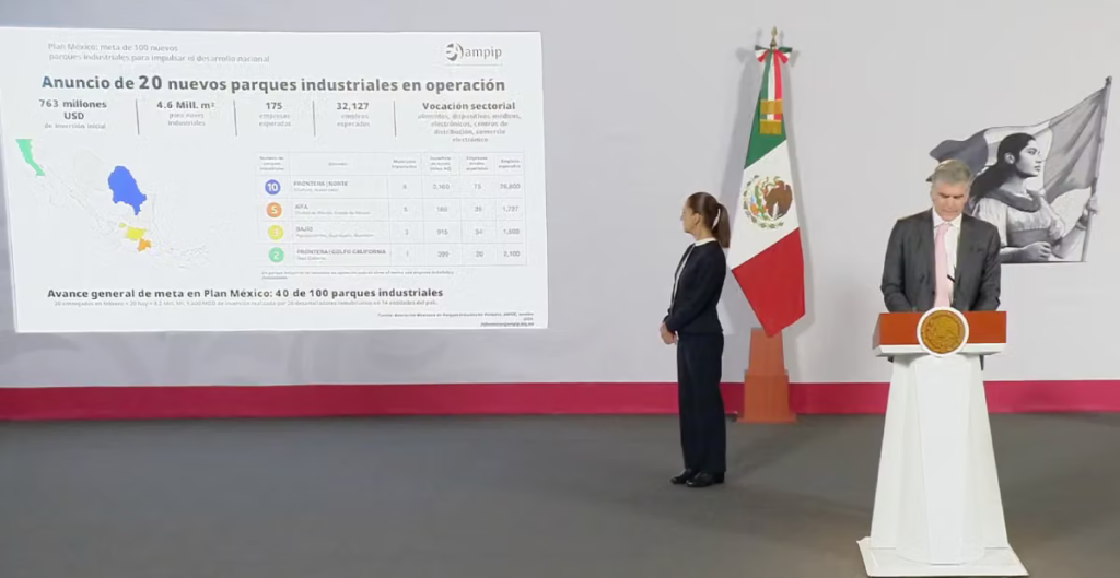 Gobierno de Sheinbaum anuncia desarrollo de 20 parques industriales con inversión de alrededor de 700 mdd
