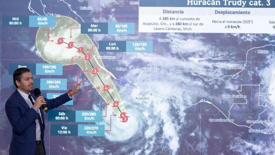 «Trudy» podría llegar a categoría 4 y acercarse a 65 kilómetros de las costas del país, advierte SMN